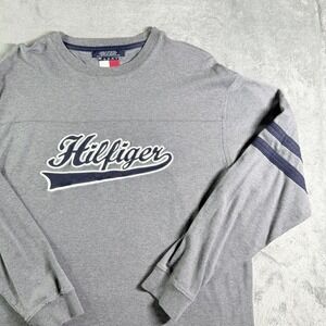 VTG Tommy Hilfiger Mens Long Sleeve Graphic T Shirt Gray Size L 85 Logo